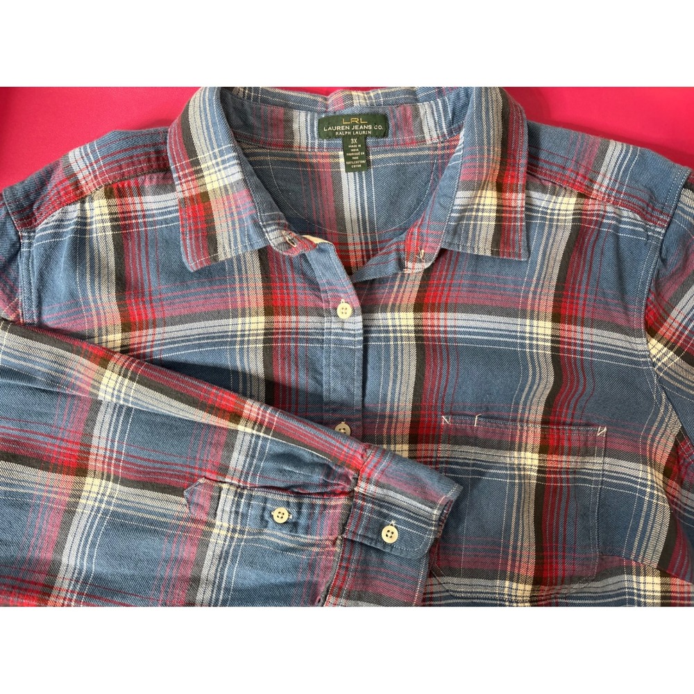 LAUREN JEANS CO RALPH LAUREN Blue Plaid Flannel Button Down Shirt 3X Country - Picture 10 of 10